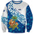 West Indies Christmas Sweatshirt with Santa Riding Turtle Palm Tree and Tribal Snowflake Design - Wonder Print Shop