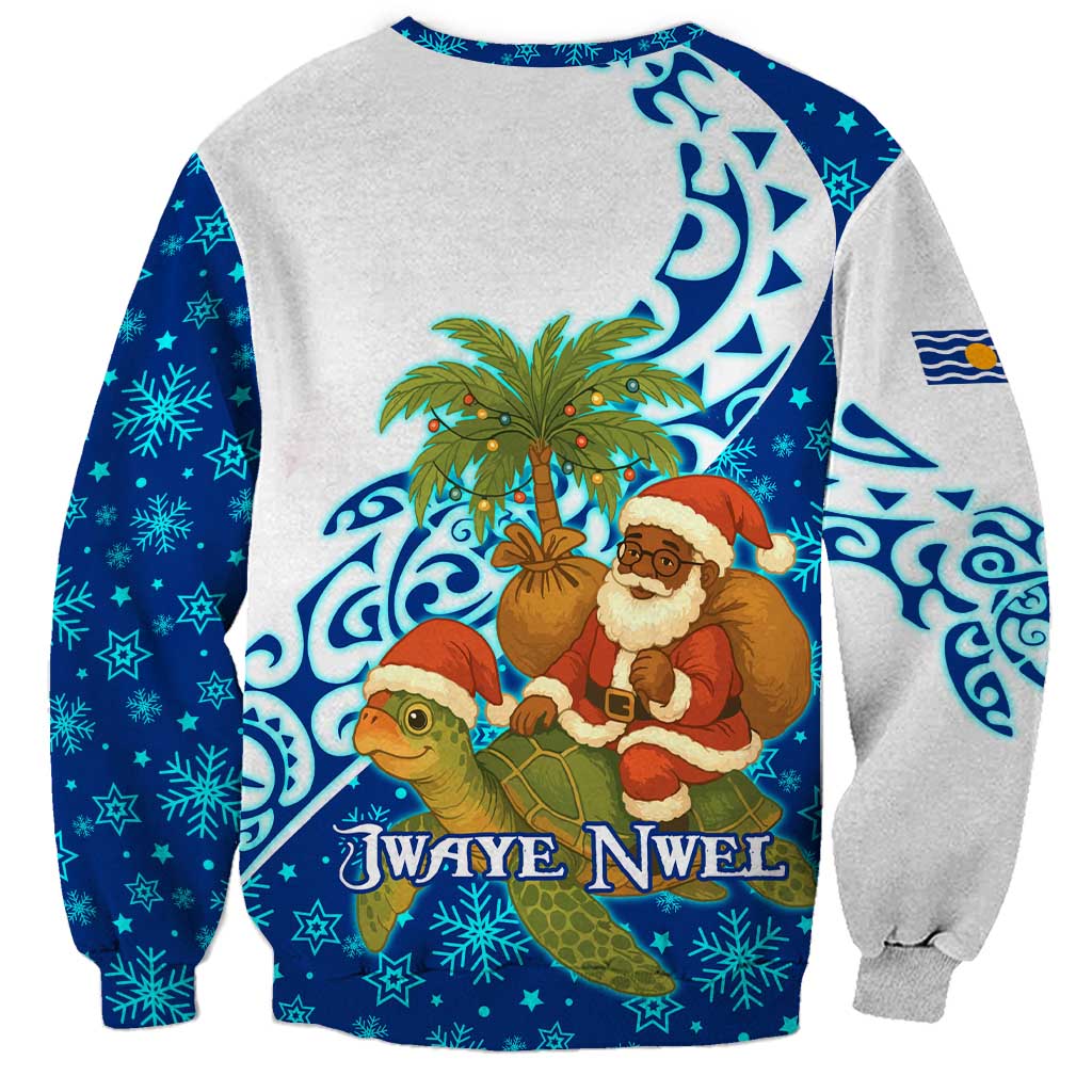 West Indies Christmas Sweatshirt with Santa Riding Turtle Palm Tree and Tribal Snowflake Design - Wonder Print Shop