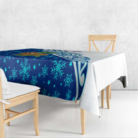 West Indies Christmas Tablecloth with Santa Riding Turtle Palm Tree and Tribal Snowflake Design - Wonder Print Shop