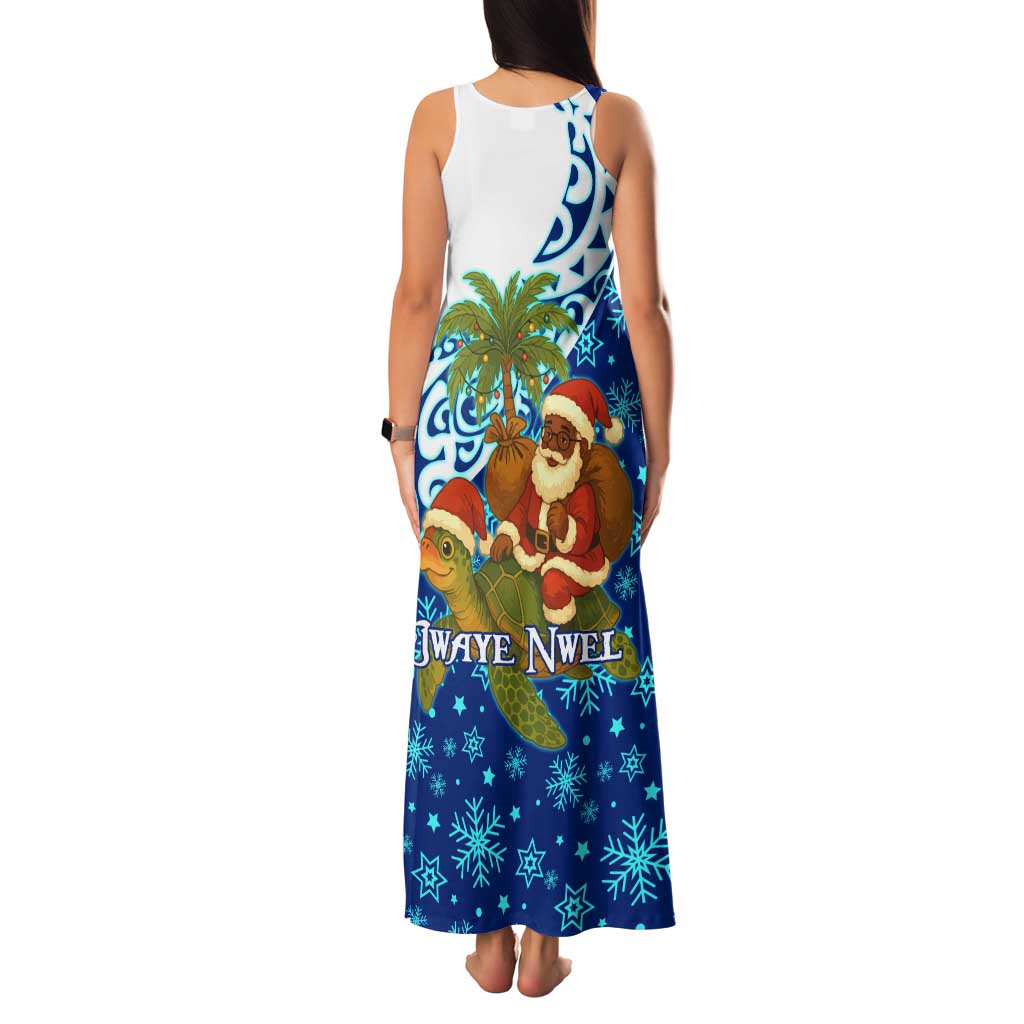 West Indies Christmas Tank Maxi Dress with Santa Riding Turtle Palm Tree and Tribal Snowflake Design - Wonder Print Shop