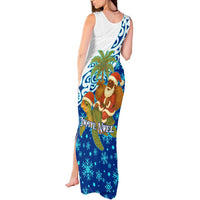 West Indies Christmas Tank Maxi Dress with Santa Riding Turtle Palm Tree and Tribal Snowflake Design - Wonder Print Shop