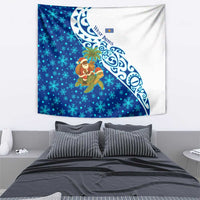 West Indies Christmas Tapestry with Santa Riding Turtle Palm Tree and Tribal Snowflake Design - Wonder Print Shop