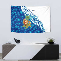 West Indies Christmas Tapestry with Santa Riding Turtle Palm Tree and Tribal Snowflake Design - Wonder Print Shop