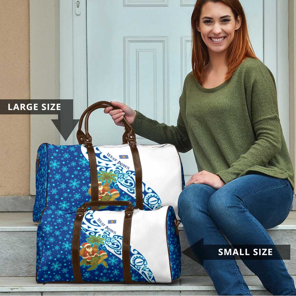 West Indies Christmas Travel Bag with Santa Riding Turtle Palm Tree and Tribal Snowflake Design - Wonder Print Shop
