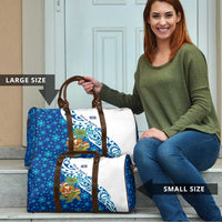 West Indies Christmas Travel Bag with Santa Riding Turtle Palm Tree and Tribal Snowflake Design - Wonder Print Shop