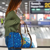 West Indies Christmas Travel Bag with Santa Riding Turtle Palm Tree and Tribal Snowflake Design - Wonder Print Shop