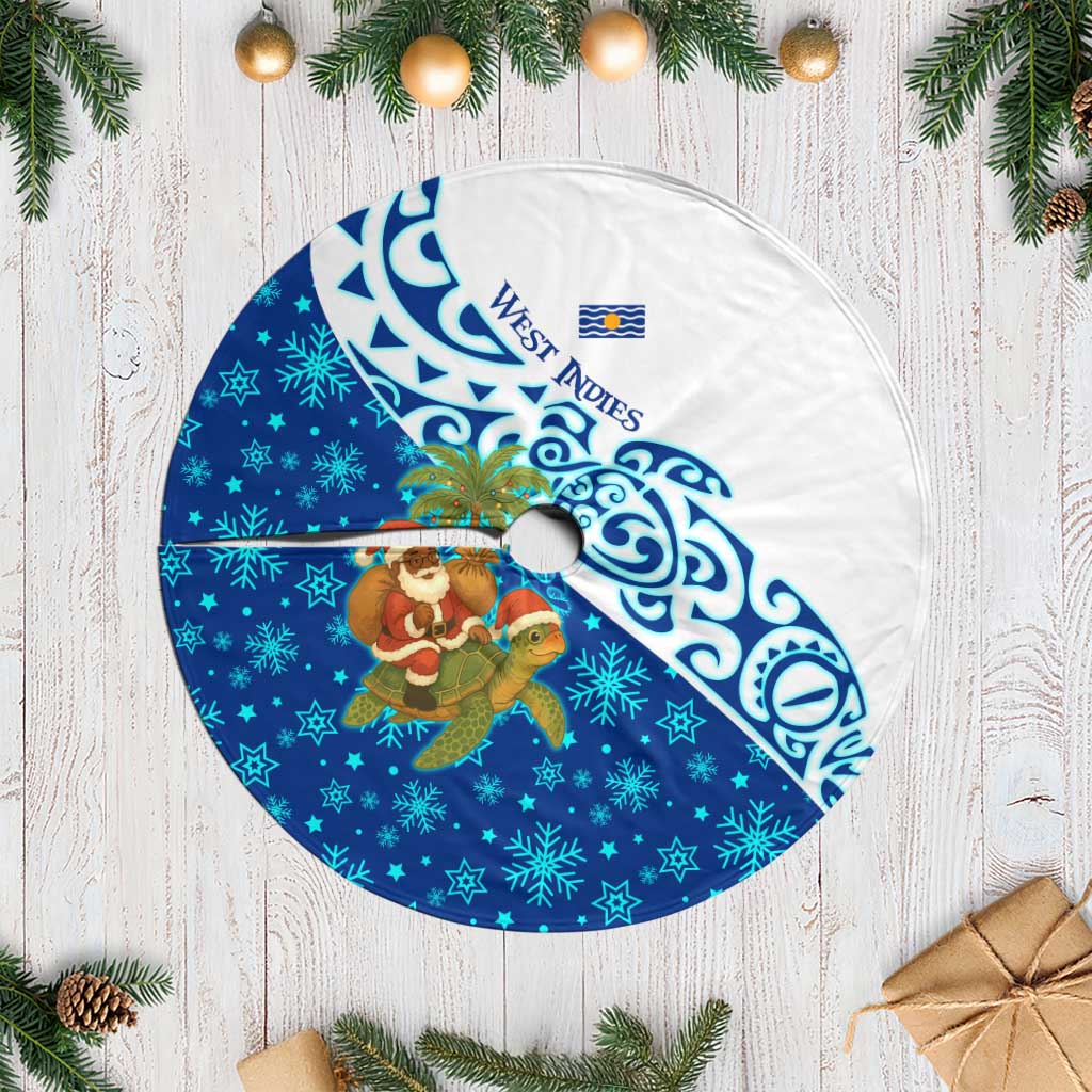West Indies Christmas Tree Skirt with Santa Riding Turtle Palm Tree and Tribal Snowflake Design - Wonder Print Shop