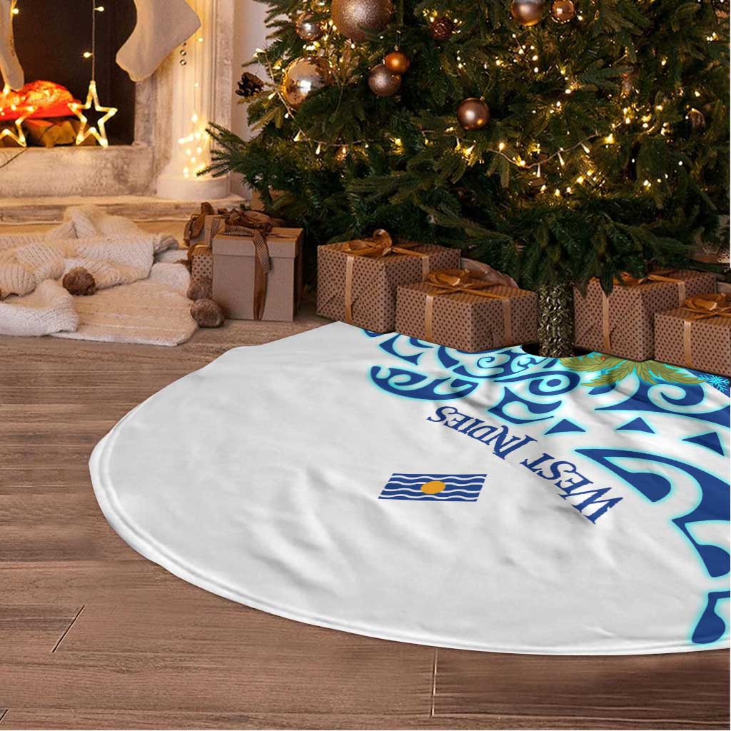 West Indies Christmas Tree Skirt with Santa Riding Turtle Palm Tree and Tribal Snowflake Design - Wonder Print Shop