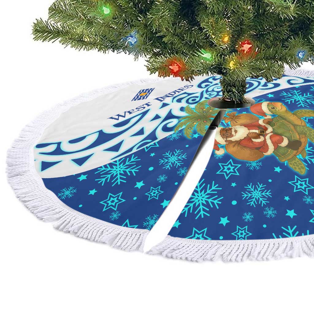 West Indies Christmas Tree Skirt with Santa Riding Turtle Palm Tree and Tribal Snowflake Design - Wonder Print Shop