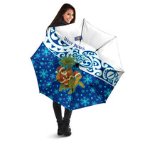 West Indies Christmas Umbrella with Santa Riding Turtle Palm Tree and Tribal Snowflake Design - Wonder Print Shop