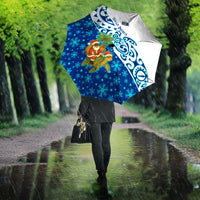 West Indies Christmas Umbrella with Santa Riding Turtle Palm Tree and Tribal Snowflake Design - Wonder Print Shop