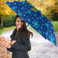 West Indies Christmas Umbrella with Santa Riding Turtle Palm Tree and Tribal Snowflake Design - Wonder Print Shop