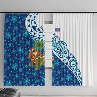 West Indies Christmas Window Curtain with Santa Riding Turtle Palm Tree and Tribal Snowflake Design - Wonder Print Shop