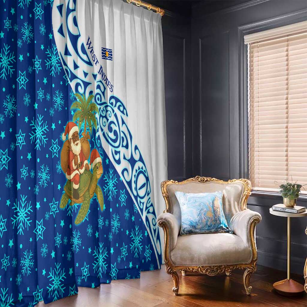 West Indies Christmas Window Curtain with Santa Riding Turtle Palm Tree and Tribal Snowflake Design - Wonder Print Shop