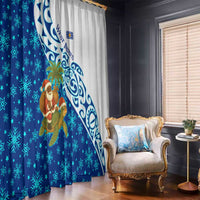 West Indies Christmas Window Curtain with Santa Riding Turtle Palm Tree and Tribal Snowflake Design - Wonder Print Shop