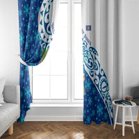 West Indies Christmas Window Curtain with Santa Riding Turtle Palm Tree and Tribal Snowflake Design - Wonder Print Shop