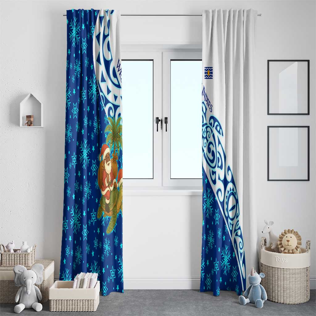 West Indies Christmas Window Curtain with Santa Riding Turtle Palm Tree and Tribal Snowflake Design - Wonder Print Shop