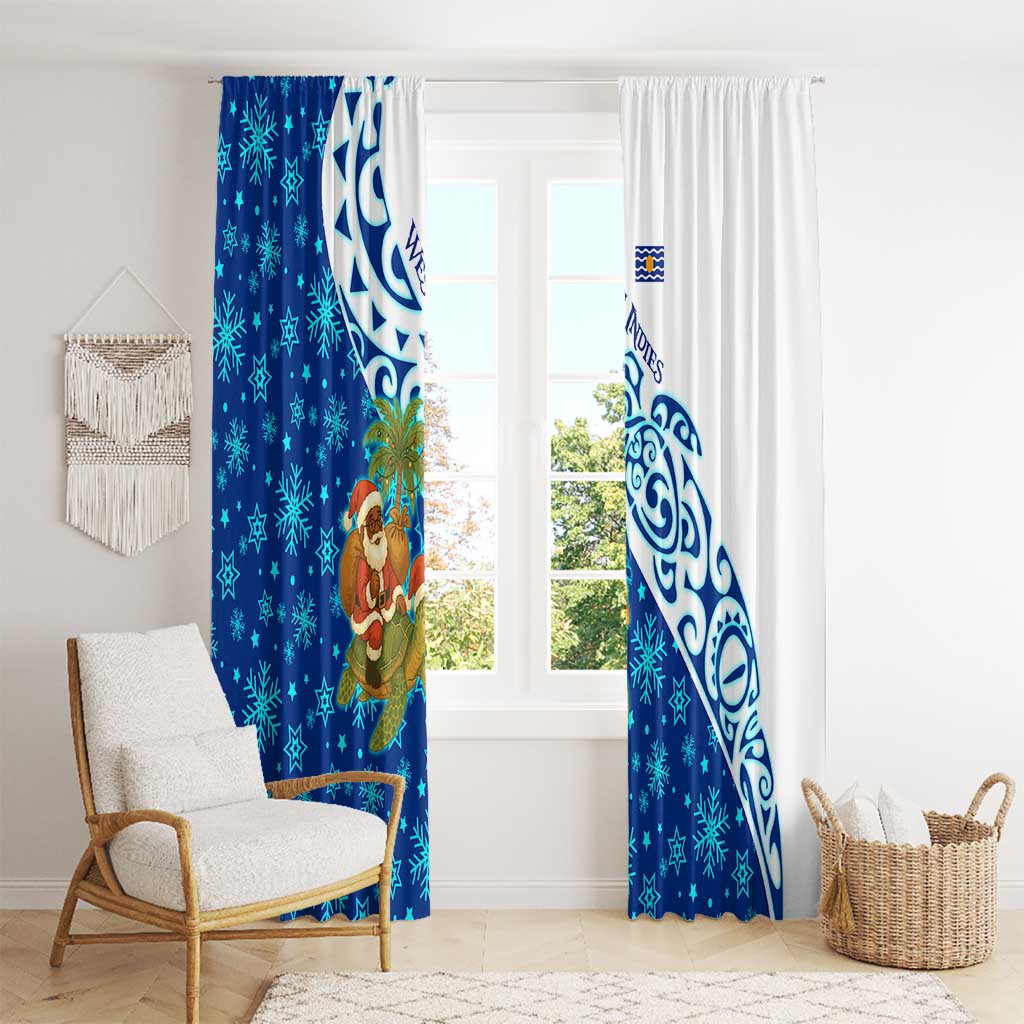 West Indies Christmas Window Curtain with Santa Riding Turtle Palm Tree and Tribal Snowflake Design - Wonder Print Shop