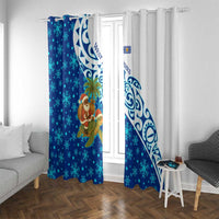 West Indies Christmas Window Curtain with Santa Riding Turtle Palm Tree and Tribal Snowflake Design - Wonder Print Shop