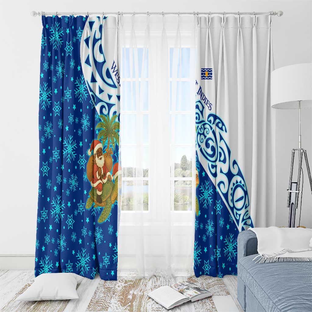 West Indies Christmas Window Curtain with Santa Riding Turtle Palm Tree and Tribal Snowflake Design - Wonder Print Shop
