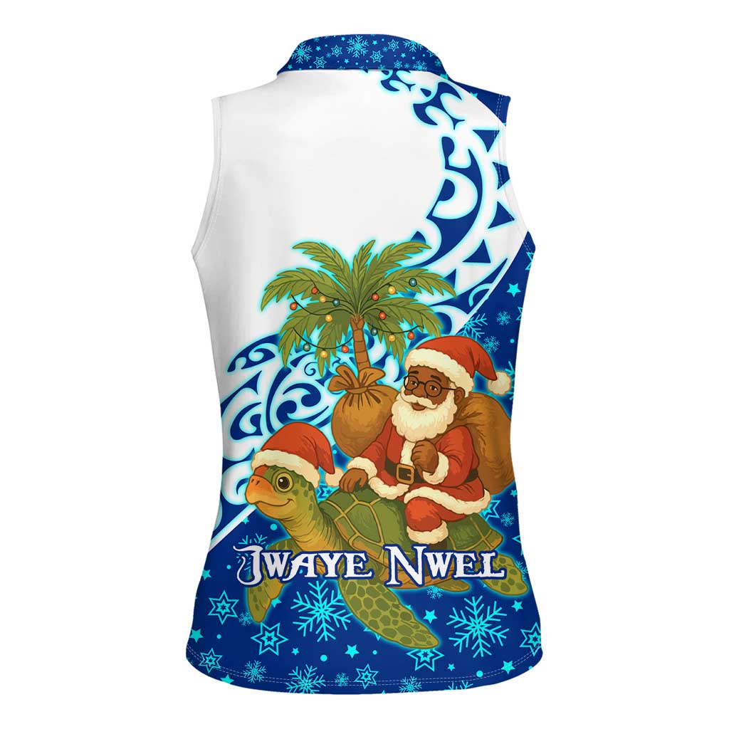 West Indies Christmas Women Sleeveless Polo Shirt with Santa Riding Turtle Palm Tree and Tribal Snowflake Design - Wonder Print Shop