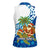 West Indies Christmas Women Sleeveless Polo Shirt with Santa Riding Turtle Palm Tree and Tribal Snowflake Design - Wonder Print Shop