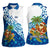 West Indies Christmas Women Sleeveless Polo Shirt with Santa Riding Turtle Palm Tree and Tribal Snowflake Design - Wonder Print Shop