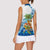 West Indies Christmas Women Sleeveless Polo Shirt with Santa Riding Turtle Palm Tree and Tribal Snowflake Design - Wonder Print Shop
