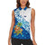 West Indies Christmas Women Sleeveless Polo Shirt with Santa Riding Turtle Palm Tree and Tribal Snowflake Design - Wonder Print Shop
