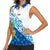 West Indies Christmas Women Sleeveless Polo Shirt with Santa Riding Turtle Palm Tree and Tribal Snowflake Design - Wonder Print Shop