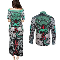 Infernal Trio Couples Matching Puletasi Dress and Long Sleeve Button Shirts Skull, Viper, and Sinister Snake - Wonder Print Shop