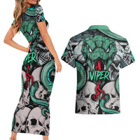 Infernal Trio Couples Matching Short Sleeve Bodycon Dress and Hawaiian Shirt Skull, Viper, and Sinister Snake - Wonder Print Shop