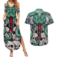 Infernal Trio Couples Matching Summer Maxi Dress and Hawaiian Shirt Skull, Viper, and Sinister Snake - Wonder Print Shop