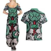 Infernal Trio Couples Matching Summer Maxi Dress and Hawaiian Shirt Skull, Viper, and Sinister Snake - Wonder Print Shop