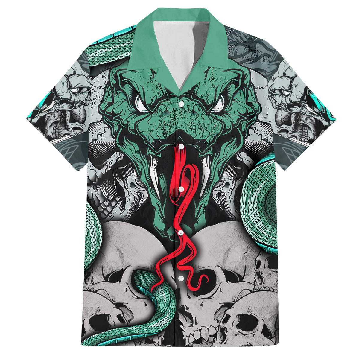 Infernal Trio Family Matching Long Sleeve Bodycon Dress and Hawaiian Shirt Skull, Viper, and Sinister Snake - Wonder Print Shop