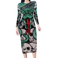 Infernal Trio Family Matching Long Sleeve Bodycon Dress and Hawaiian Shirt Skull, Viper, and Sinister Snake - Wonder Print Shop
