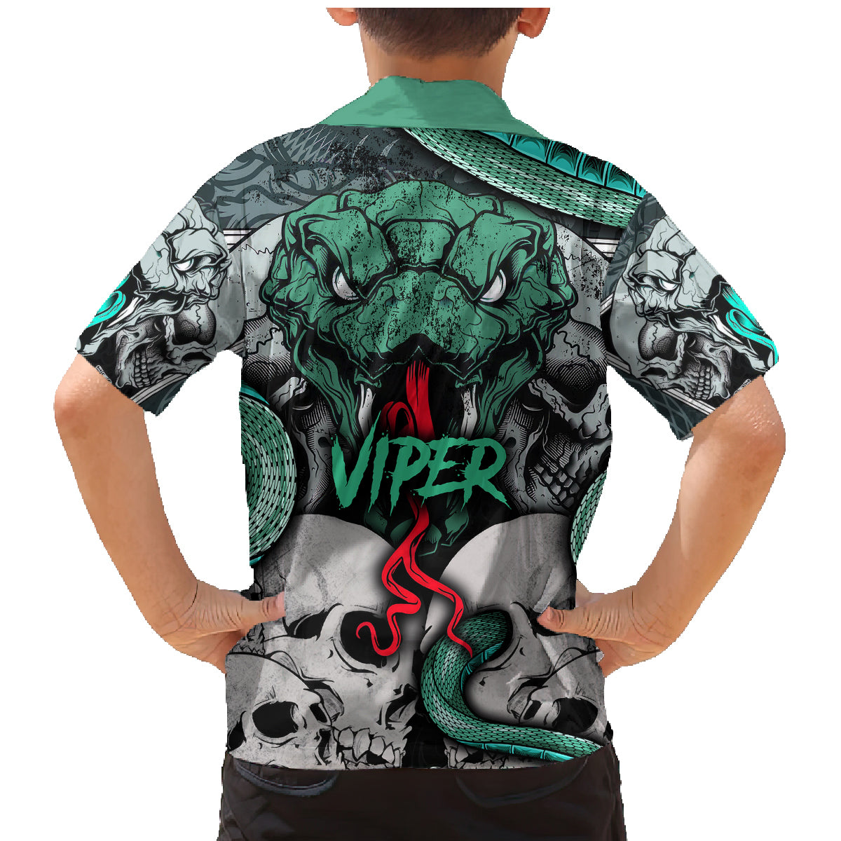 Infernal Trio Family Matching Mermaid Dress and Hawaiian Shirt Skull, Viper, and Sinister Snake - Wonder Print Shop