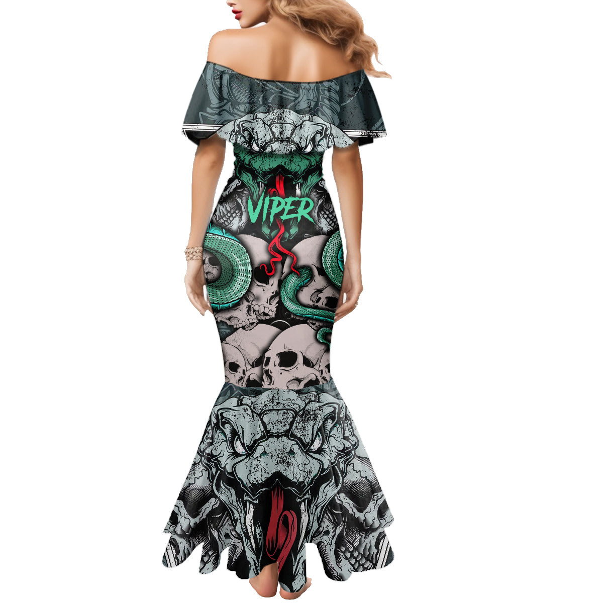 Infernal Trio Family Matching Mermaid Dress and Hawaiian Shirt Skull, Viper, and Sinister Snake - Wonder Print Shop