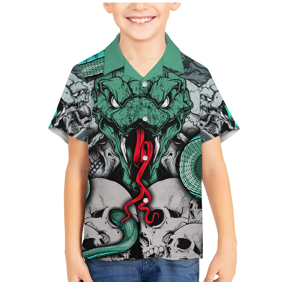 Infernal Trio Family Matching Mermaid Dress and Hawaiian Shirt Skull, Viper, and Sinister Snake - Wonder Print Shop