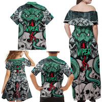 Infernal Trio Family Matching Off Shoulder Maxi Dress and Hawaiian Shirt Skull, Viper, and Sinister Snake - Wonder Print Shop
