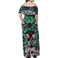 Infernal Trio Family Matching Off Shoulder Maxi Dress and Hawaiian Shirt Skull, Viper, and Sinister Snake - Wonder Print Shop