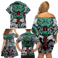 Infernal Trio Family Matching Off Shoulder Short Dress and Hawaiian Shirt Skull, Viper, and Sinister Snake - Wonder Print Shop