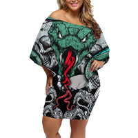 Infernal Trio Family Matching Off Shoulder Short Dress and Hawaiian Shirt Skull, Viper, and Sinister Snake - Wonder Print Shop