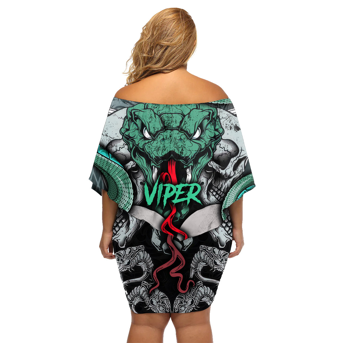 Infernal Trio Family Matching Off Shoulder Short Dress and Hawaiian Shirt Skull, Viper, and Sinister Snake - Wonder Print Shop
