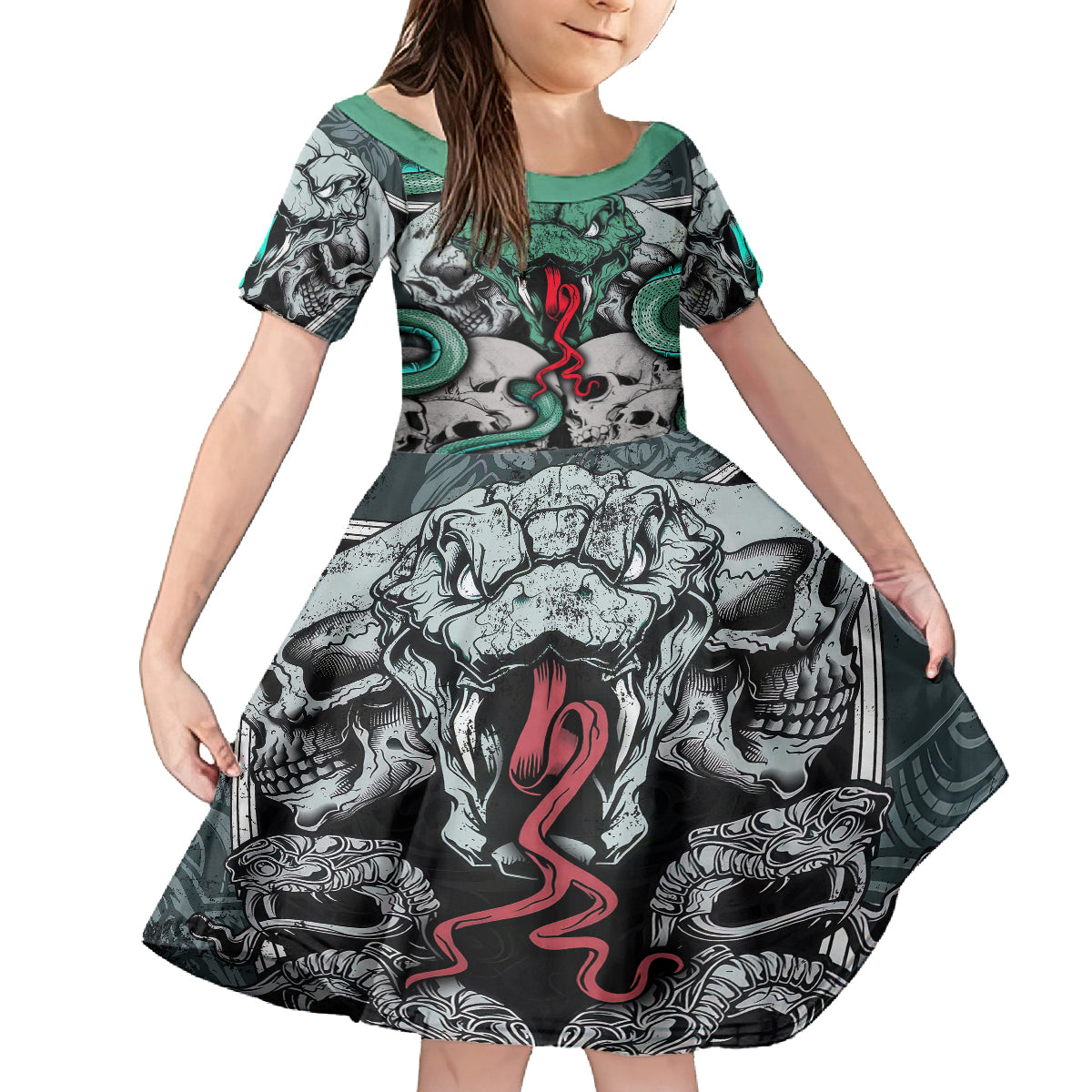 Infernal Trio Family Matching Puletasi Dress and Hawaiian Shirt Skull, Viper, and Sinister Snake - Wonder Print Shop