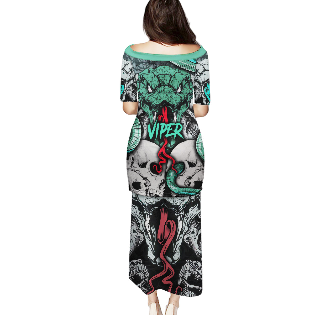 Infernal Trio Family Matching Puletasi Dress and Hawaiian Shirt Skull, Viper, and Sinister Snake - Wonder Print Shop