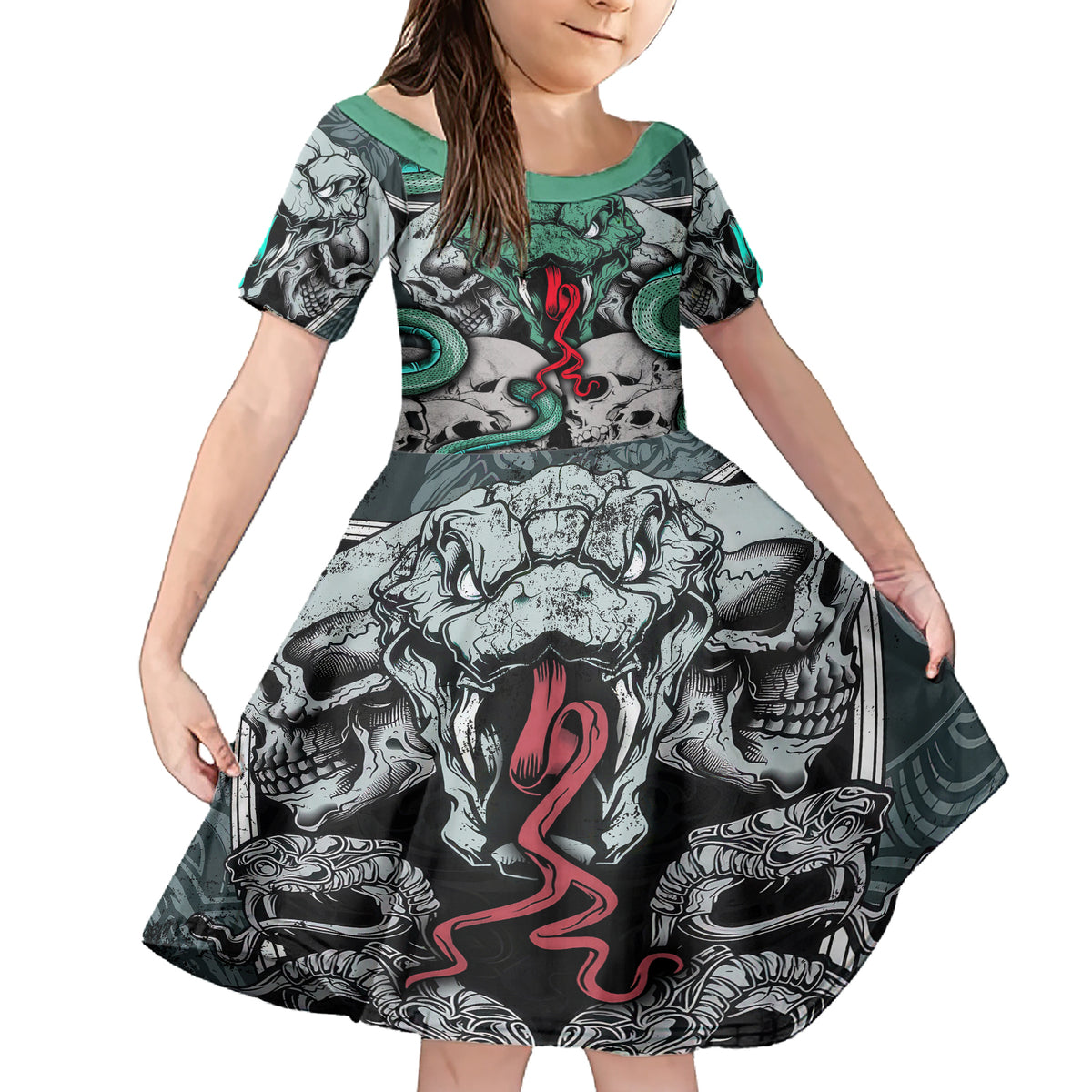 Infernal Trio Family Matching Short Sleeve Bodycon Dress and Hawaiian Shirt Skull, Viper, and Sinister Snake - Wonder Print Shop