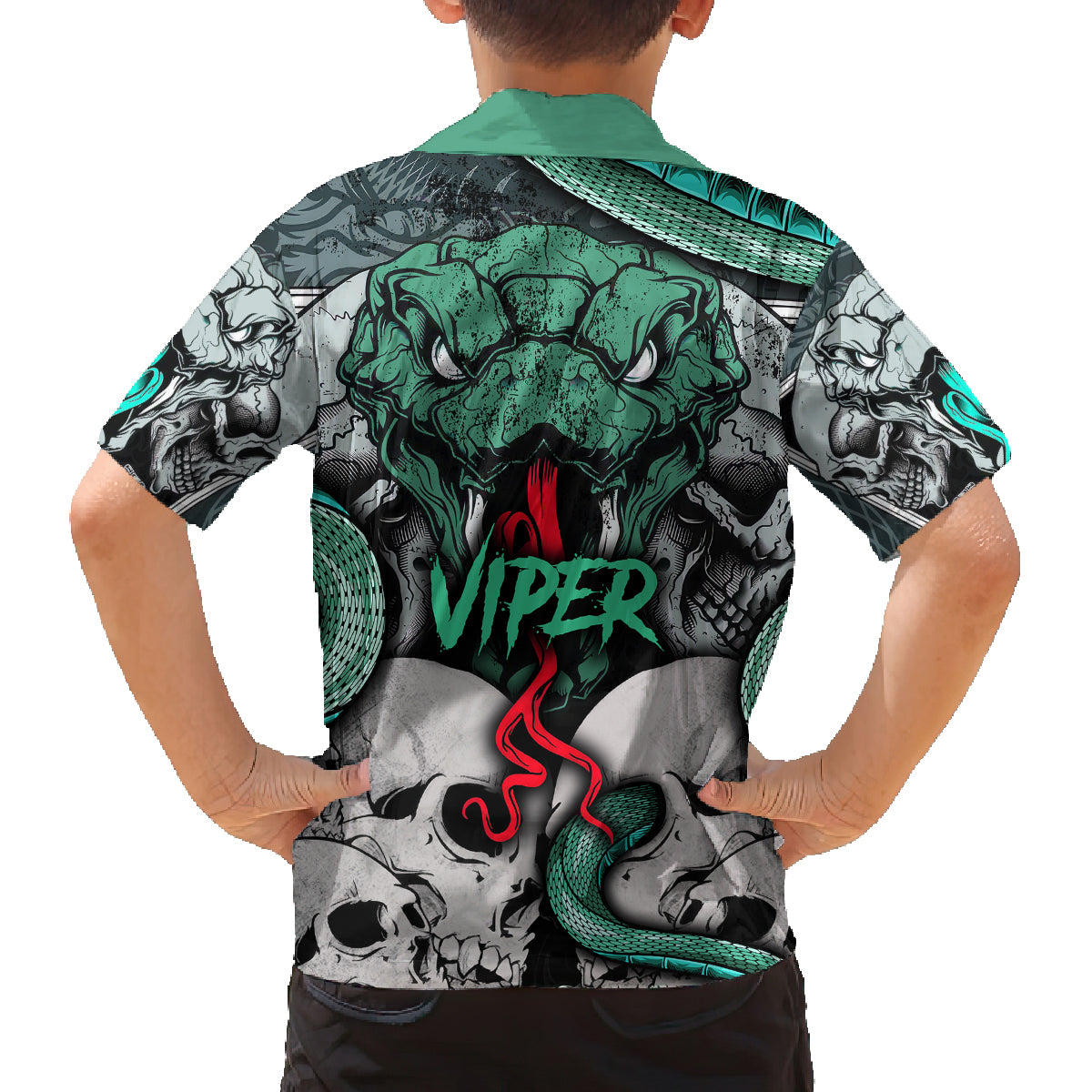 Infernal Trio Family Matching Tank Maxi Dress and Hawaiian Shirt Skull, Viper, and Sinister Snake - Wonder Print Shop