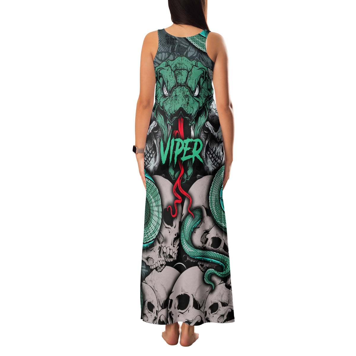 Infernal Trio Family Matching Tank Maxi Dress and Hawaiian Shirt Skull, Viper, and Sinister Snake - Wonder Print Shop