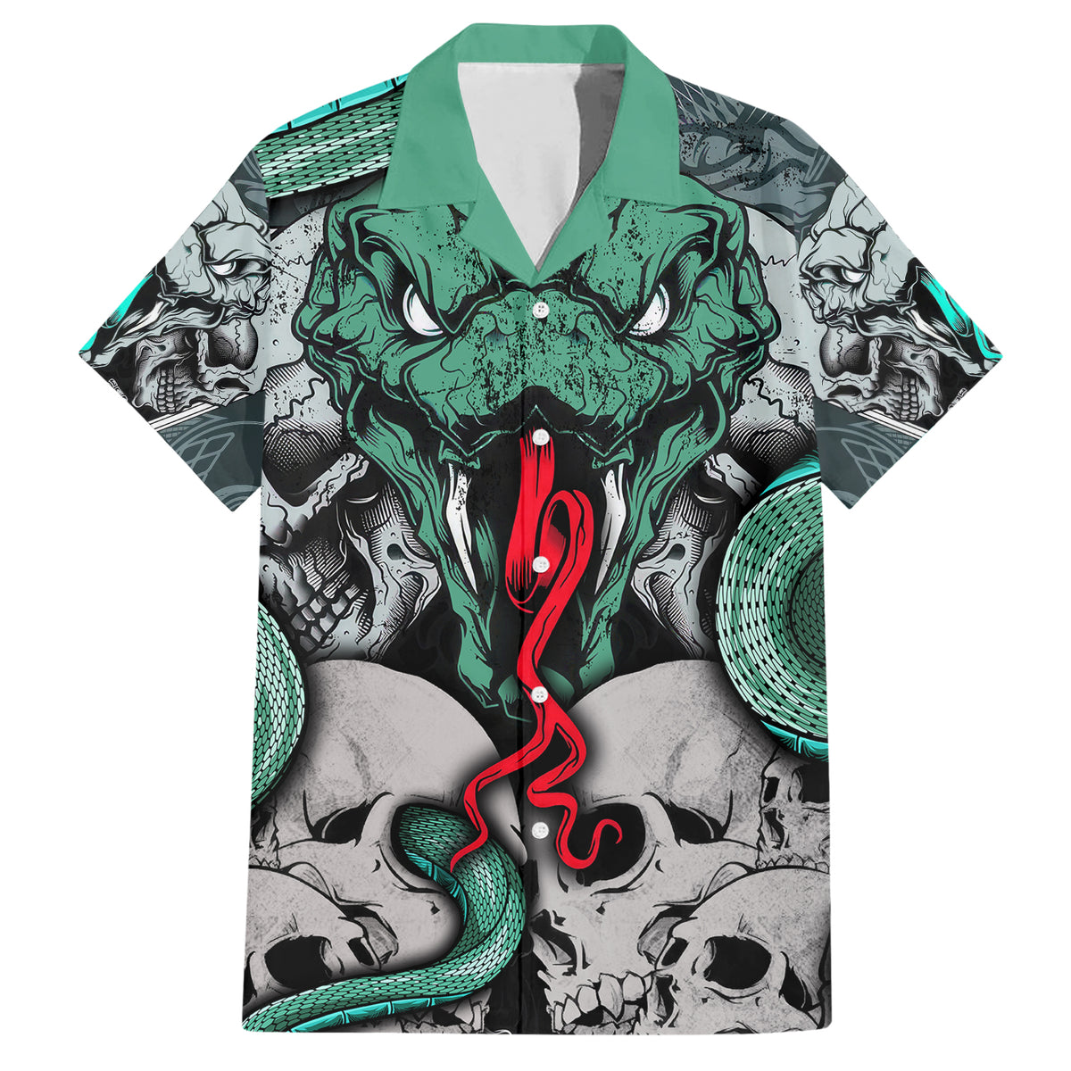Infernal Trio Hawaiian Shirt Skull, Viper, and Sinister Snake - Wonder Print Shop